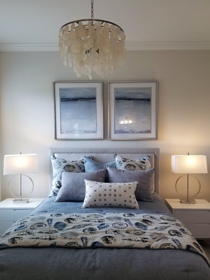 Elegant bedroom interior featuring modern design elements and soft lighting.